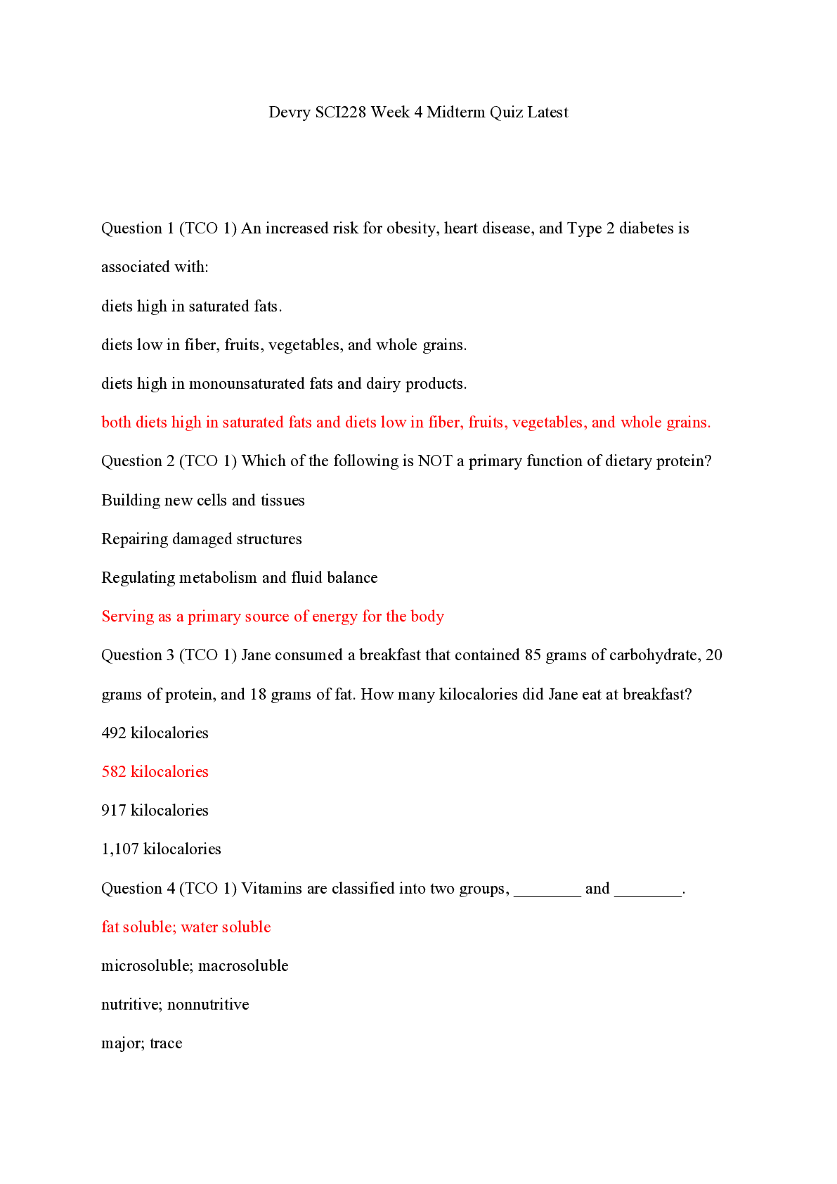 Preview image of Devry SCI228 Week 4 Midterm Quiz (new) 100% answer document